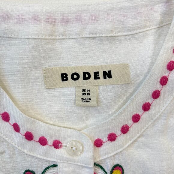 NWOT Boden Embroidered Floral White Linen Top Shirt Blouse Sz 10 - Picture 12 of 16